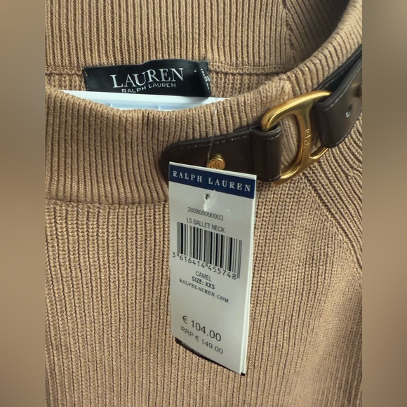 Lauren Ralph Lauren Ballet Neck Buckle Sandy Brown Beige Jumper - Picture 5 of 6